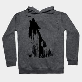 Werewolf Under Full Moon in Forest in a Wolf Silhouette Illustration Hoodie